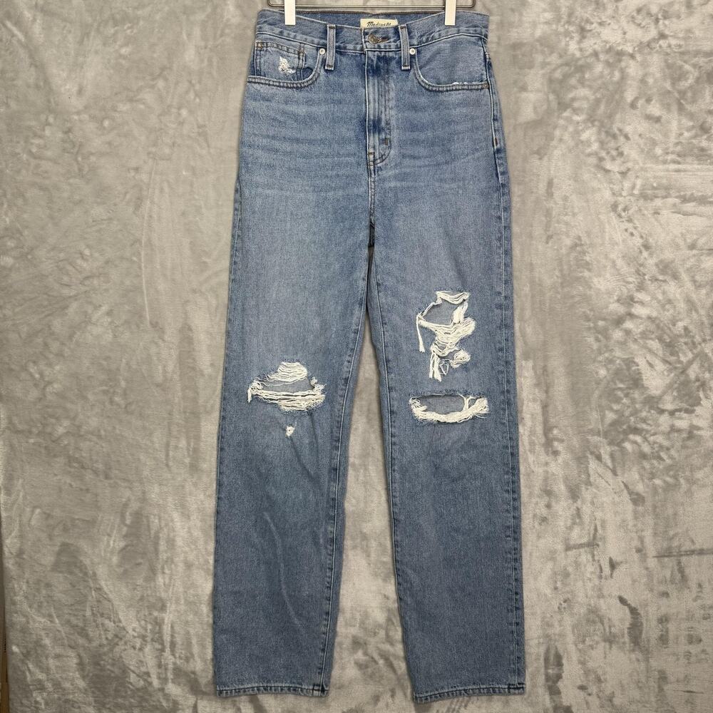 Madewell Baggy Straight Jeans Womens 25 Medium Wash Distressed High Rise Denim